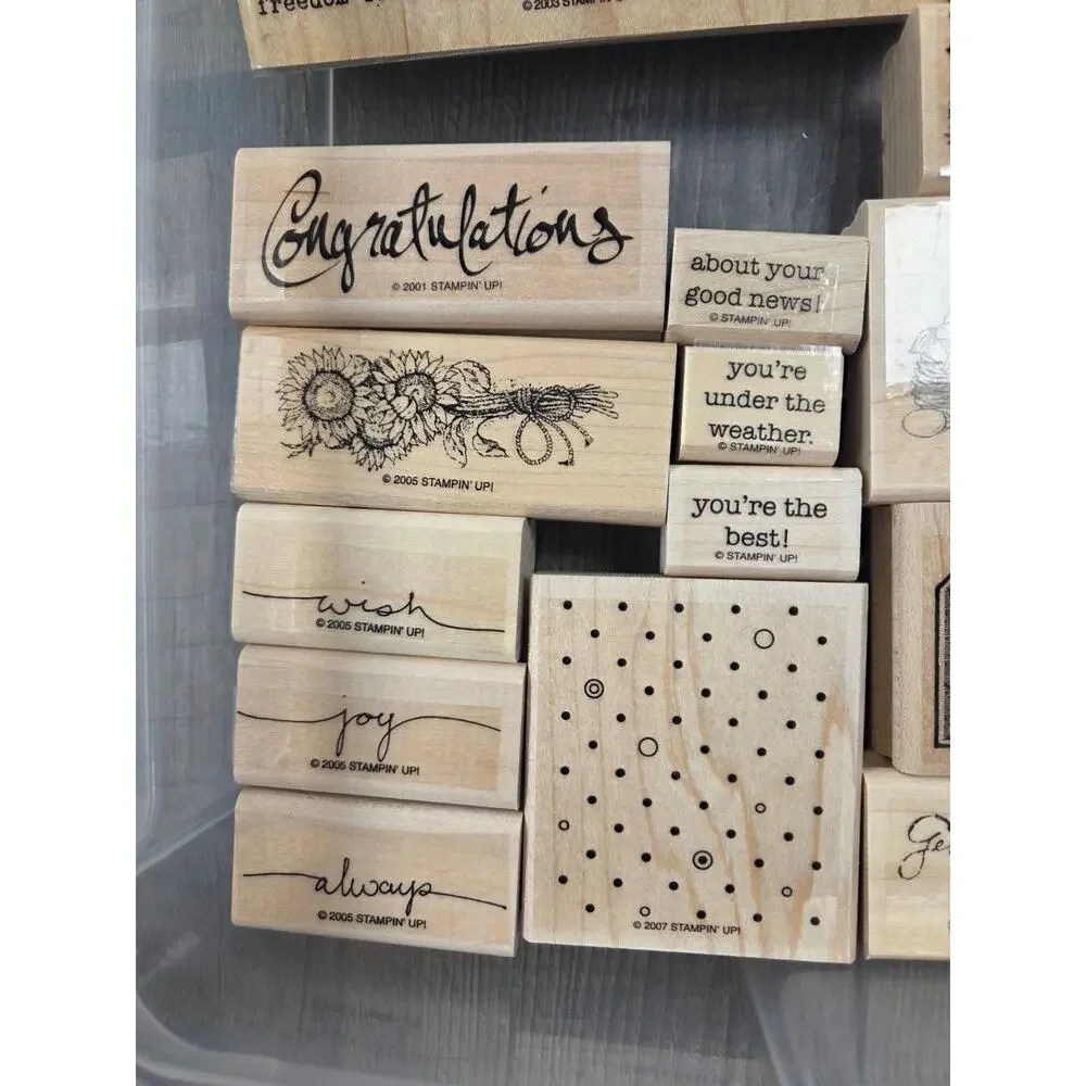 Stampin' Up Wood Block Rubber Ink Stamps Huge NEW Lot Set